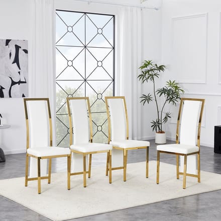 Clruro Eetkamerstoelen - 109 cm - 4 Stuks met Gouden Rand - Kunstleer en Metaal - Wit