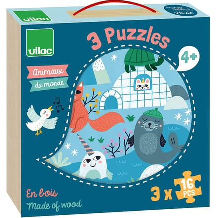 VILAC puzzels dieren van de wereld 4 jr+ / 3 x 16 stks