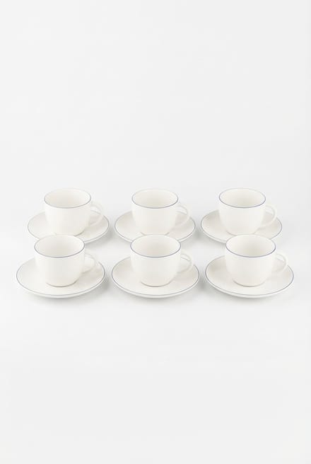 vtwonen - Kop en Schotels - Wit/Blauw Lijn - Set van 6 - 250ml