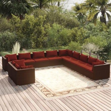 vidaXL - 11-delige - Loungeset - met - kussens - poly - rattan - bruin