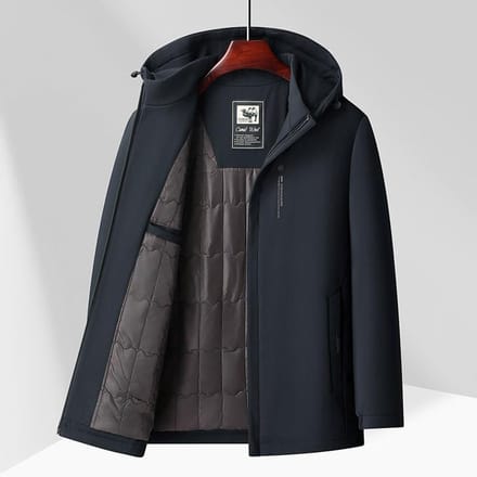 Winter Heren Gewatteerde Jas Medium en Lang Capuchon Middelbare Leeftijd Kleding Business Casual Gewatteerde Jas Heren Gewatteerd Jack 210 black