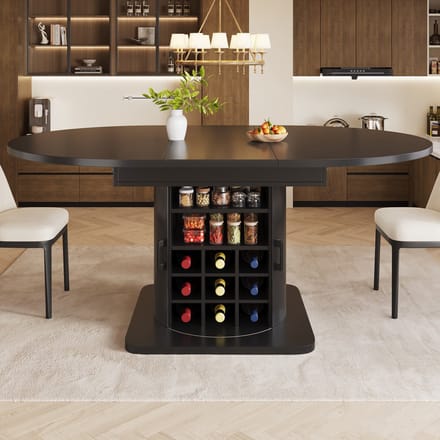 Sweiko Uitschuifbare Eettafel - 118/158 x 118 x 76 cm - MDF-tafelblad - Met opbergruimte - Zwart