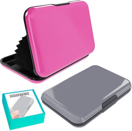 2 Stuks Aluminium Pasjeshouder RFID Blokkerend - Groot Capaciteit Kaarthouder Grijs & Roze