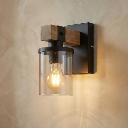 Globo Wandlamp Lila met hout-dwarsarm en glazen kap