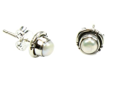 Zilveren knop oorbellen Parel 925 zilver