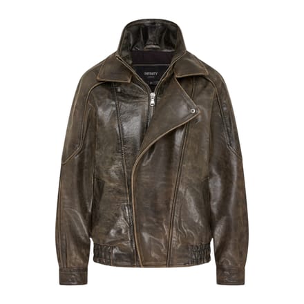 Heren Bruine Cow Leather Biker Blouson Jas - Bomber