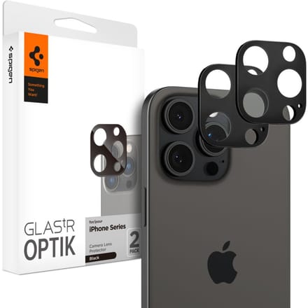Spigen Camera Lens Protector Geschikt voor Apple iPhone 15 Pro Max / 15 Pro / 14 Pro Max / 14 Pro - Glas.tR Optik - 9H Tempered Glass - 2-Pack Zwart