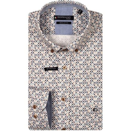 Giordano Overhemd Ivy Allover Dot Pattern Satin Stretch Button Down Oranje-Multi / male