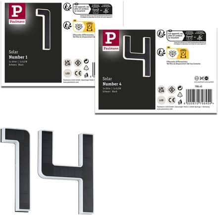 Set Solar LED-huisnummerverlichting incl. verwisselbare accu 3000K 2x6lm 2x0,2W Zwart