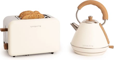 CREATE PACK - TOAST RETRO Broodrooster + KETEL RETRO M Waterkoker 1L - Gerbroken wit