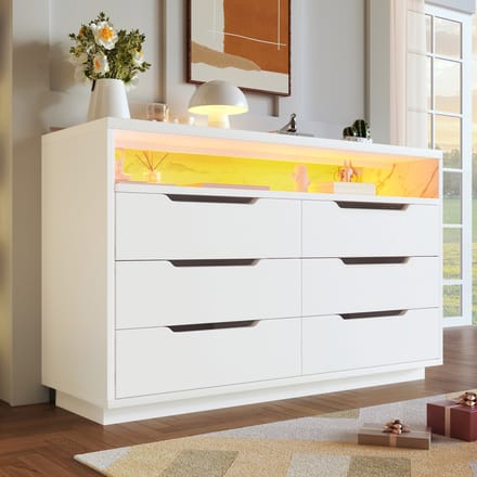 REDOM Dressoir 120x40x85 cm van metaal en spaanplaat, modern ontwerp met LED-verlichting en 6 laden