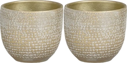 Mica Decorations - plantenpot/bloempot - 2x - champagne/wit flakes - D14/H12 cm