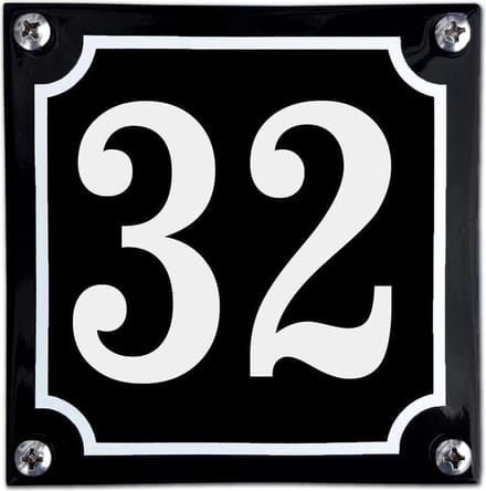 Zwart emaille huisnummer  - 32