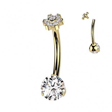 Piercing titanium rond met bloem top goud - LMPiercings