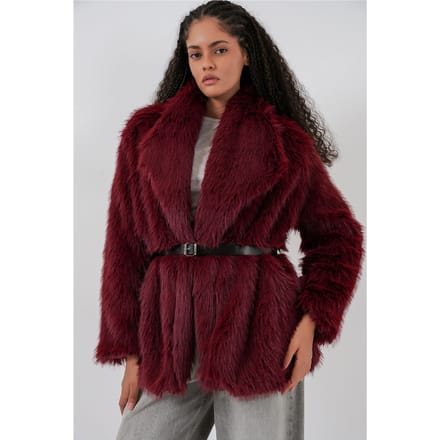 Lange Overmaat Faux Bont Jas met Riem