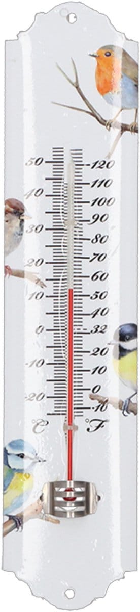 Esschert Design thermometer - voor binnen en buiten - tuinvogel print - 30 x 7 cm - Celsius/fahrenheit