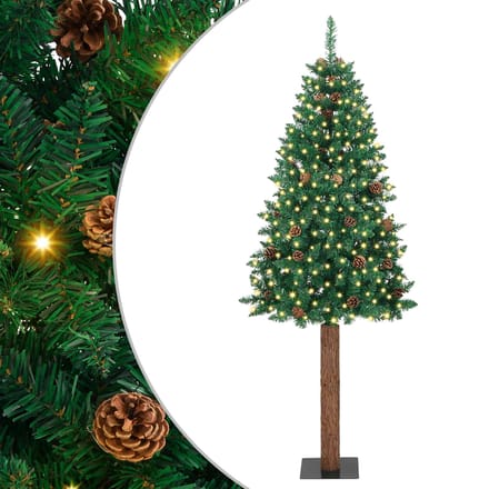 vidaXL - Slanke - Kerstboom - Groen - 210 - cm - PVC - en - massief - dennenhout