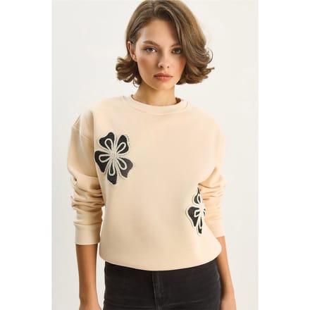 Geborduurd Ronde Hals Katoenen Sweatshirt