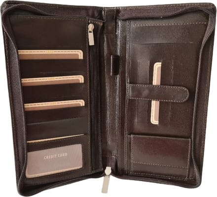Leren Opbergmap - Organizer - Creditcards - Documenten - Met Polsband - Bruin