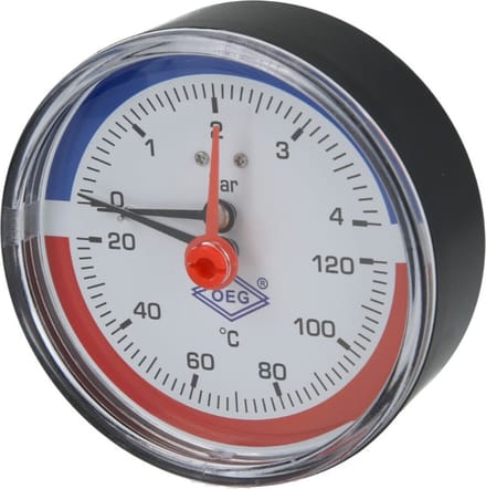 Thermo-Manometer Verwarming 0-4bar, 20-120°C, 80mm, axiaal 1/2