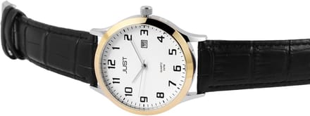 JUST Herenhorloge Echt leer van echt leer met datumweergave, 5 ATM waterdicht