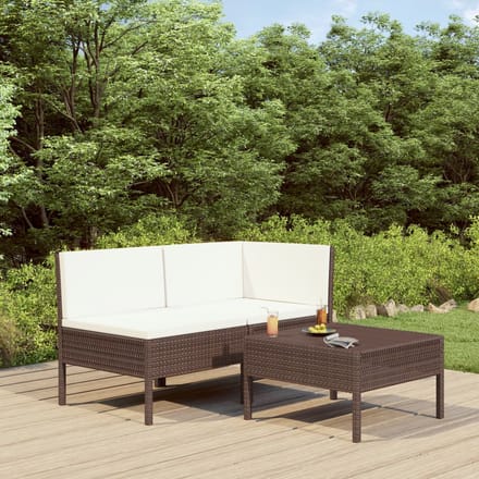 vidaXL - 3-delige - Loungeset - met - kussens - poly - rattan - bruin