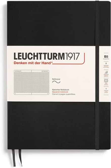 Notitieboek B5 Zwart Geruit Softcover met Genummerde Pagina's