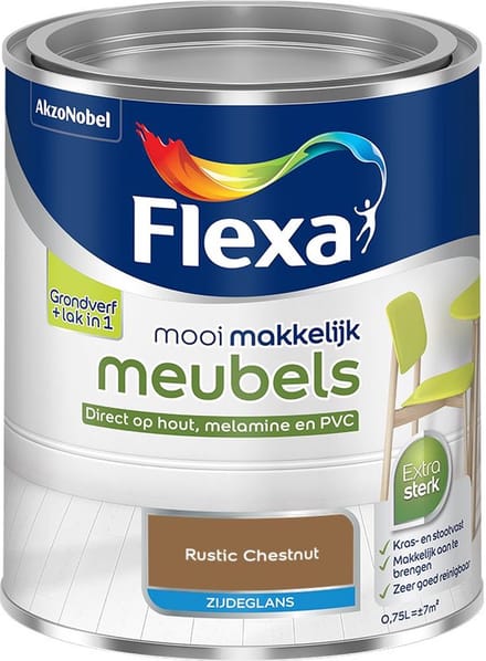 Flexa - Mooi Makkelijk Meubels Zijdeglans - Rustic Chestnut - Mengverf - 750 Ml