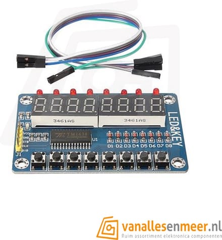 8-Digit Cijferdisplay 7-Segments rood met 8 buttons/LEDs met TM1638 driver