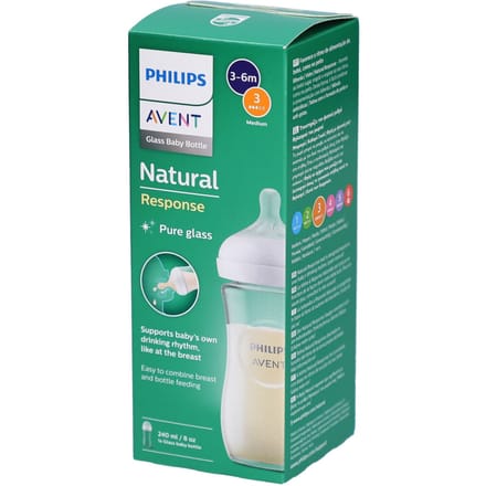Philips Avent Natural Response Glazen Babyfles – 240ml – Flow 3 – BPS vrij- 1 fles - SCY933/01