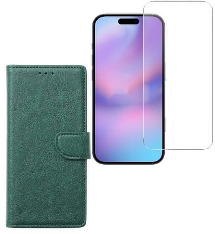 Bookcase Hoesje Geschikt voor: Apple iPhone 17 Pro Max - Groen - Portemonnee hoesje + 2X Tempered Glas Screenprotector