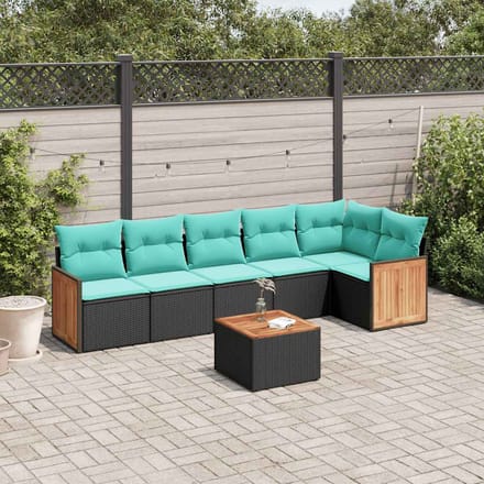 vidaXL - 7-delige - tuinbankset - met - kussens - van - zwart - polyrotan