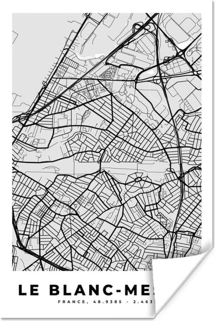 Poster Kaart - Stadskaart - Frankrijk - Le Blanc-Mesnil - Plattegrond - 80x120 cm