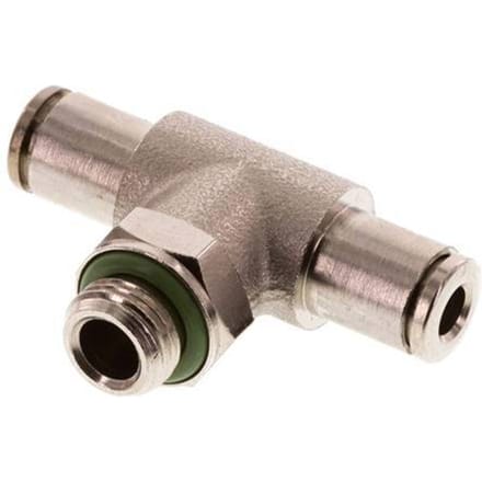 4mm x G1/8'' inline T-stuk Messing Insteekfitting Buitendraad Draaibaar FKM