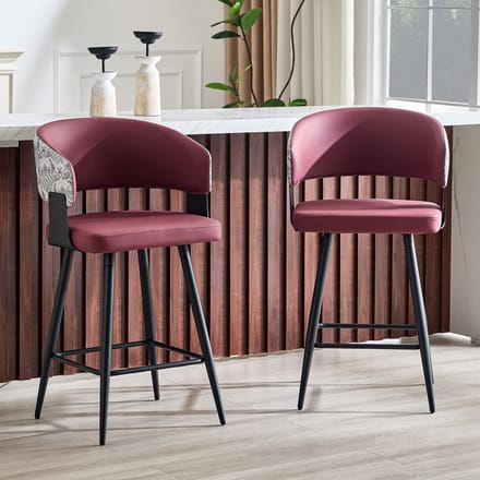 MODFU - Eetkamerstoel - Gestoffeerd Met Armleuningen - Mid-Century - Voor Eetkamer - Imitatieleer - Rood