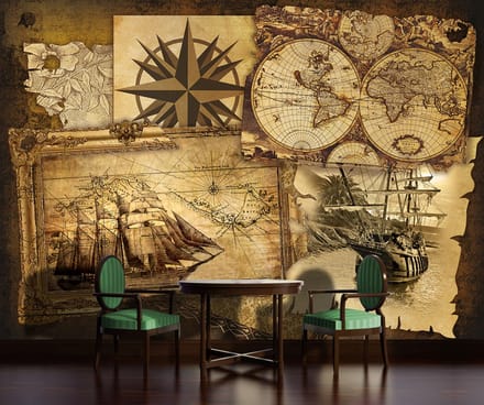 Vintage Ships and Maps Photo Wallcovering