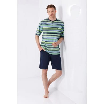 Hajo heren shortama groen blauw gestreept - Blauw - Maat - 54