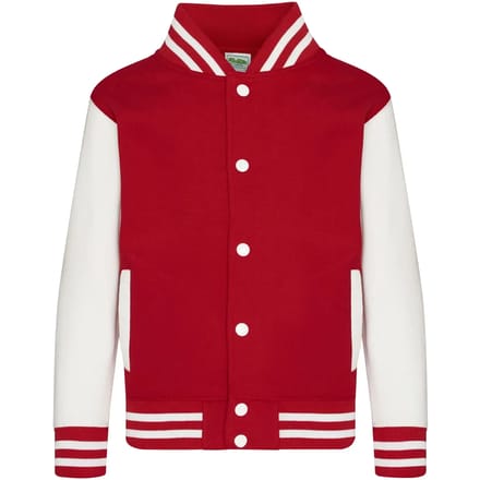Just Hoods - Varsity Kinder Hoodie - Fire Red/White maat 3/4 (XS)