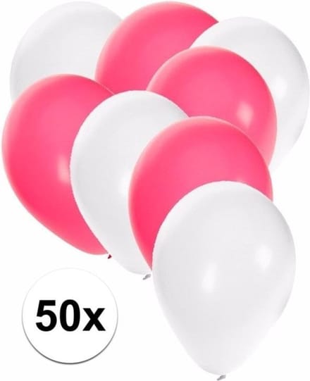 50x ballonnen wit en roze - knoopballonnen