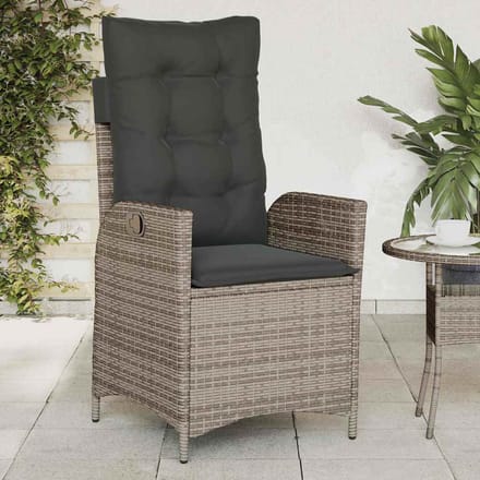 vidaXL - Tuinstoel - verstelbaar - met - kussens - poly - rattan - grijs