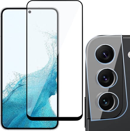 Screenprotector geschikt voor Samsung Galaxy S22 - Gehard Glas Beschermglas Tempered Glass Volledig Dekkende Screen Protector - Camera Lens Protector