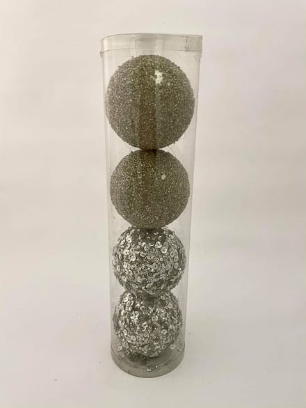 J-Line tube met 4 kerstballen glitter/goud 10cm