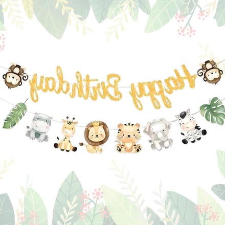 Verjaardagsdecoratie Jungle - Feest Banner - Kinderfeest Versieren - Herbruikbaar Karton - 19 x 17 cm - Multicolor