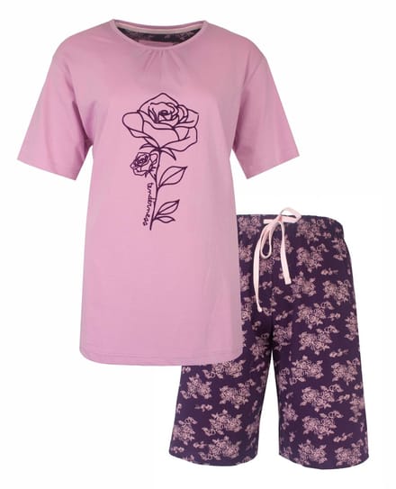 Tenderness Dames Shortama - Pyjama Set - Roos Print - Lila - Maat M