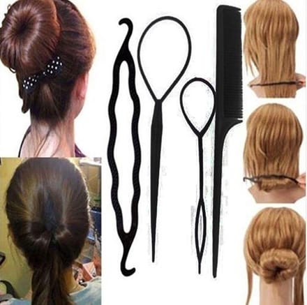 Haar style hulpstukken - Styling tool haarclip - Donut Bun Knot maker - Lus invlecht - Puntkam - Set van 4 stuks - Heble