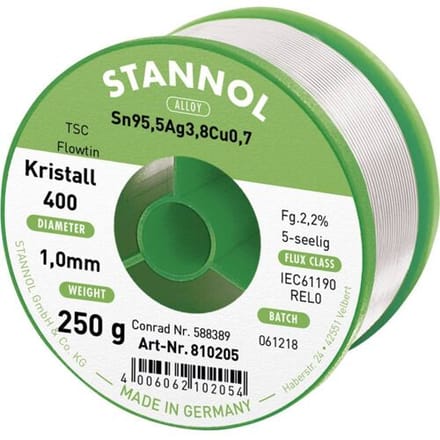 Stannol Ecology TS Soldeertin, loodvrij Spoel Sn95,5Ag3,8Cu0,7 REL0 250 g 1 mm