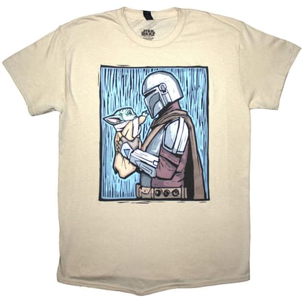 Star Wars Unisex volwassen The Mandalorian Holding Grogu T-Shirt (Wit)