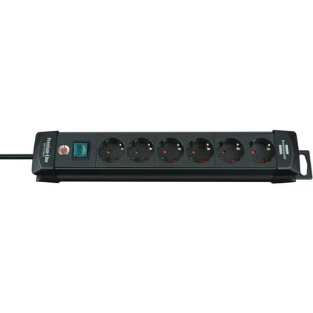 Brennenstuhl Premium-Line, 6-voudige stekkerdoos (stekkerblok met schakelaar en 3m kabel - 45° hoek van de beschermingscontactdozen) zwart