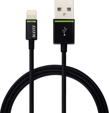 Leitz Lightning naar USB Kabel - 30cm - MFI gecertificeerd door Apple (geschikt voor iPhone - iPad - Ipod met lightning aansluiting) - zwart