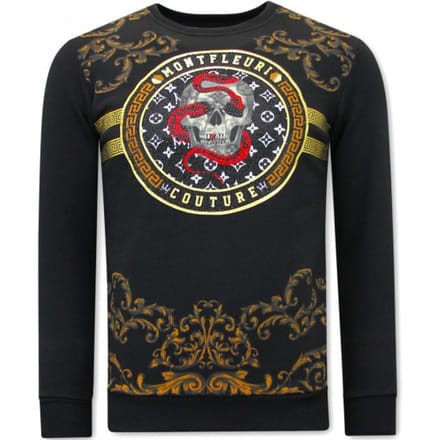Heren Sweater met Print - Snake Skull - 3674 - Zwart